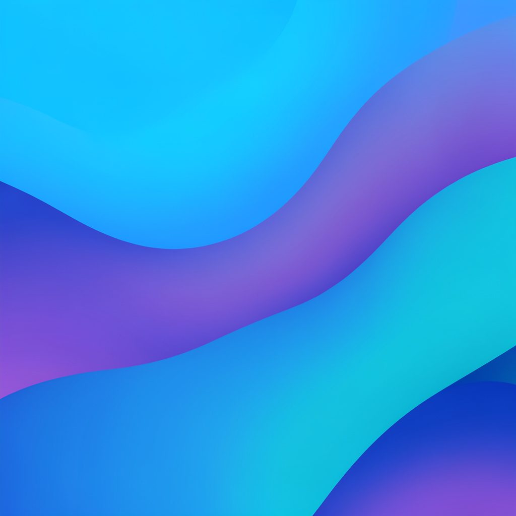 Abstrakte Komposition aus sanft geschwungenen Farbflächen in Blau, Violett und Türkis, die einen modernen digitalen Look vermittelt.
